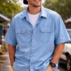 Dickies Work Shirt Mens 4X Blue Button Up Big Tall Heavy Duty Workwear